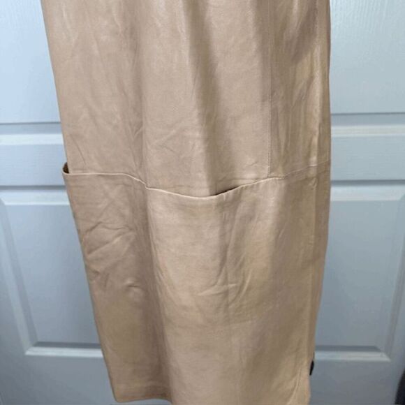 Vince Lamb Leather Shift Dress Tank Tan Front Pockets Light Size 10 READ - Picture 3 of 14